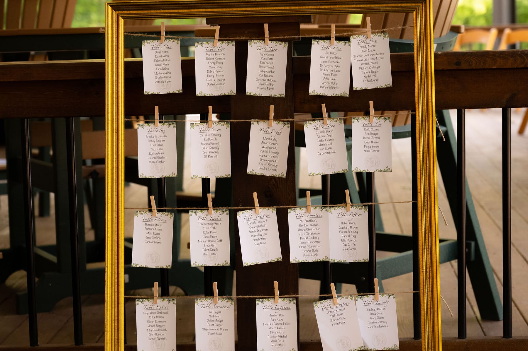 Escort cards displayed on a board