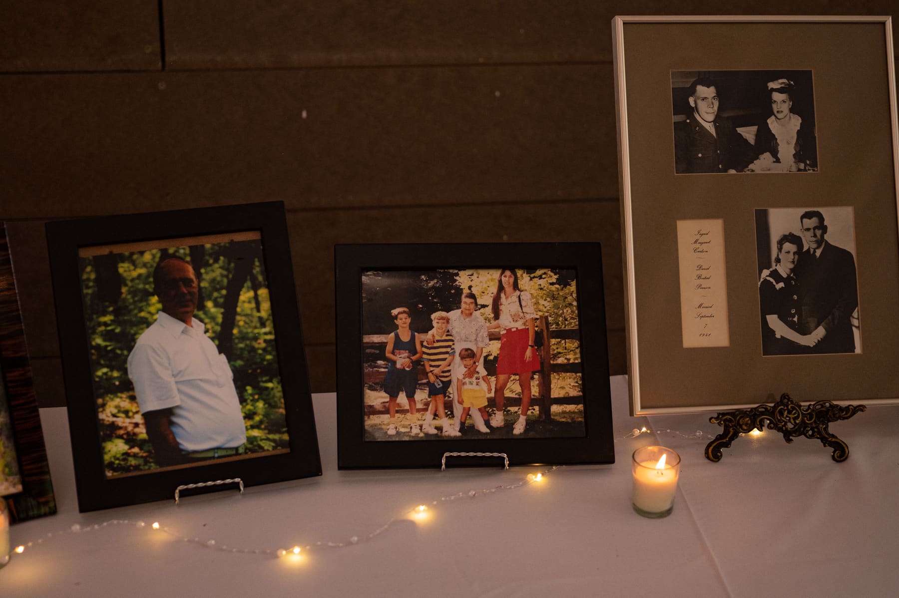 Memory table with family photographs