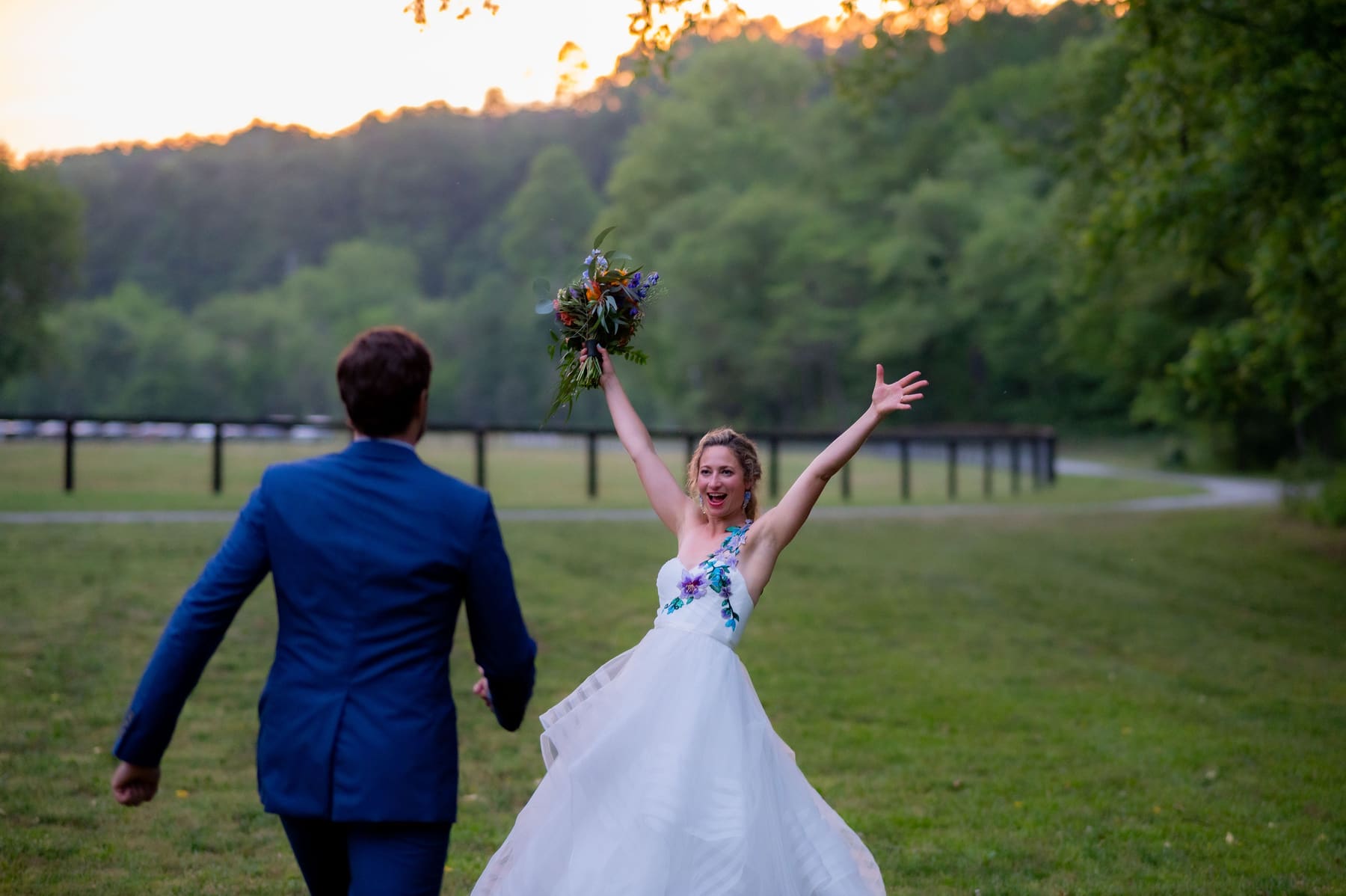 Bouquet raised at sunset
