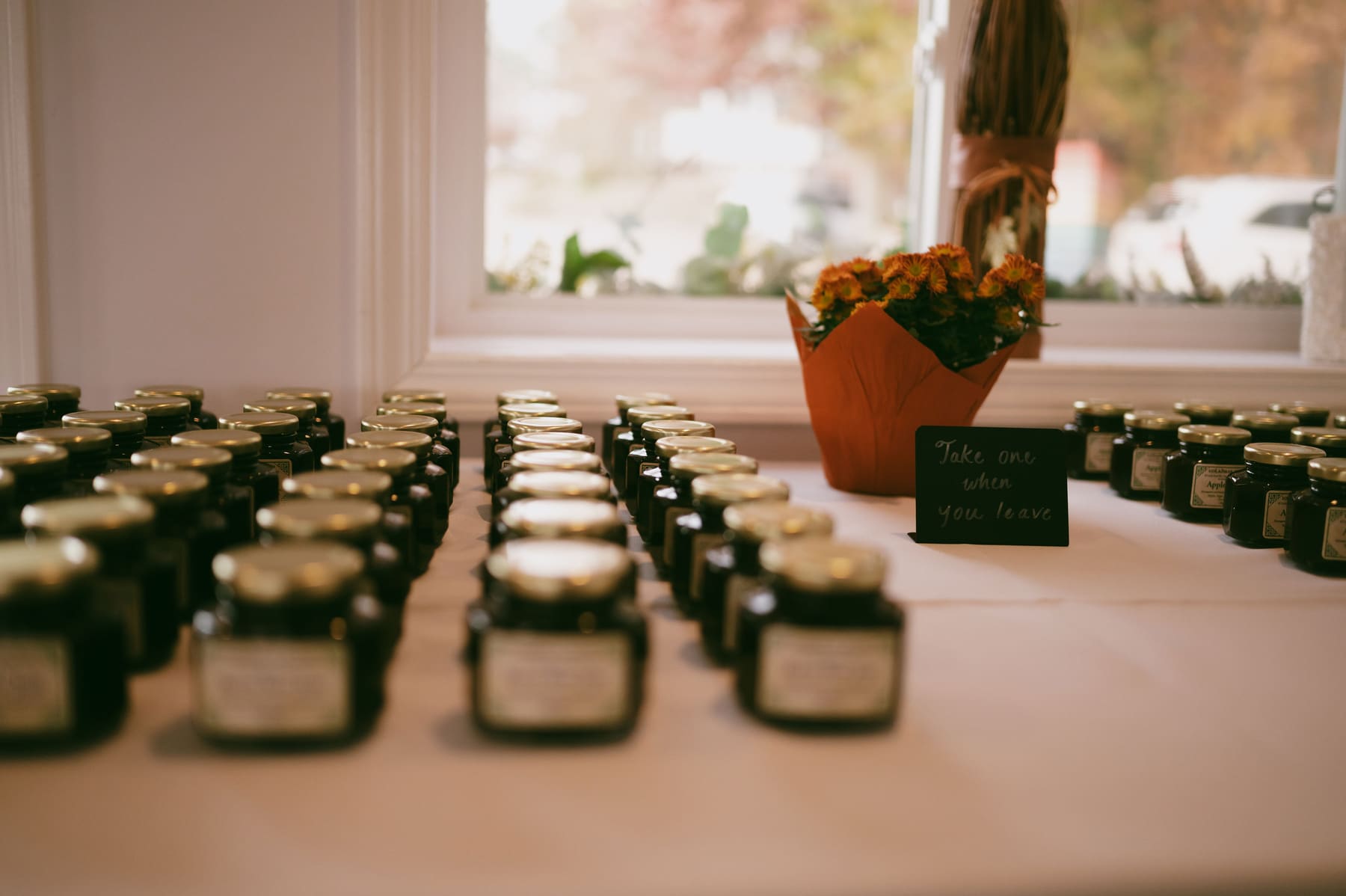Guest favors arranged on a table