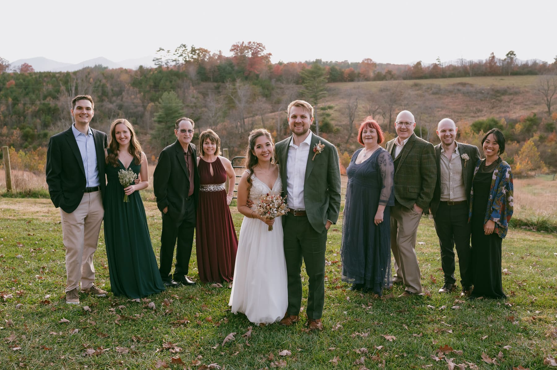 Wedding party portrait in the field