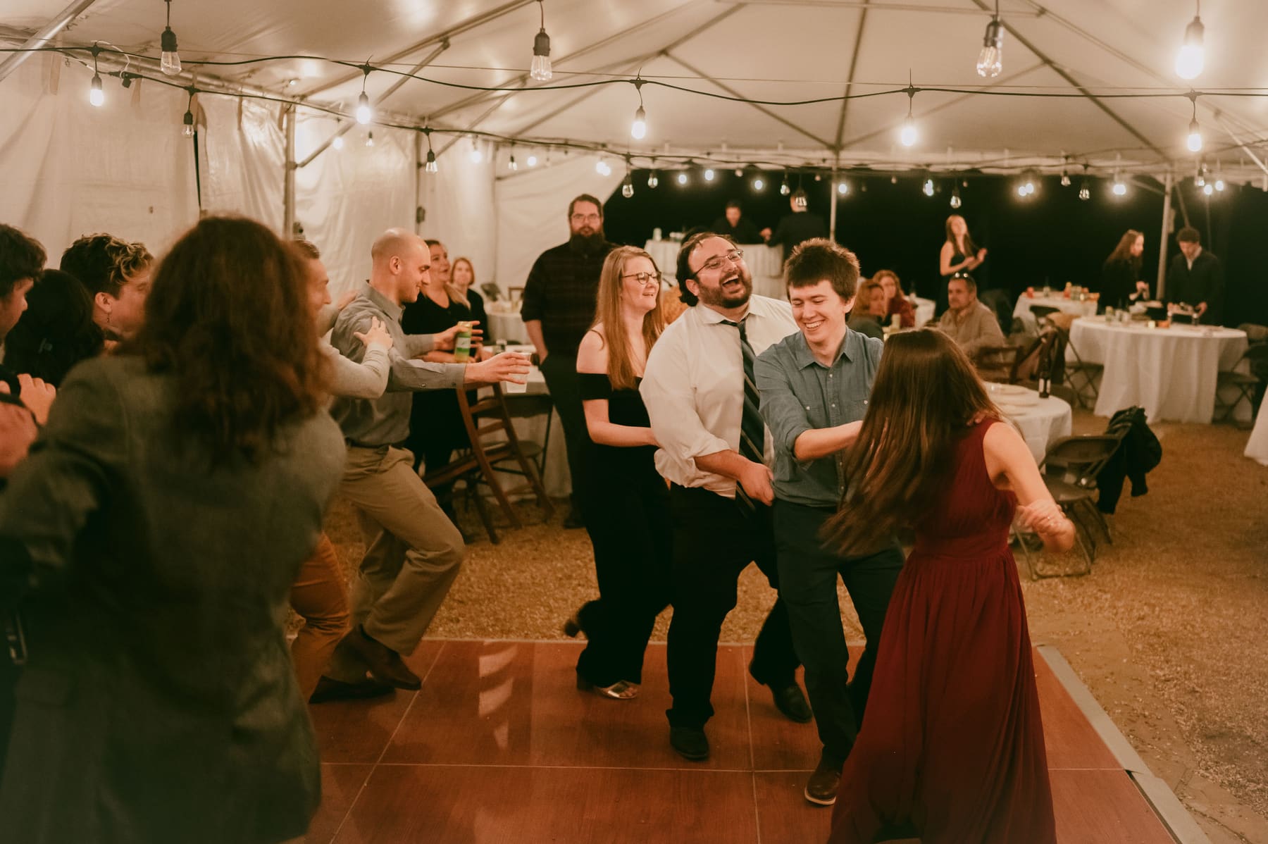 Dance party in the reception tent